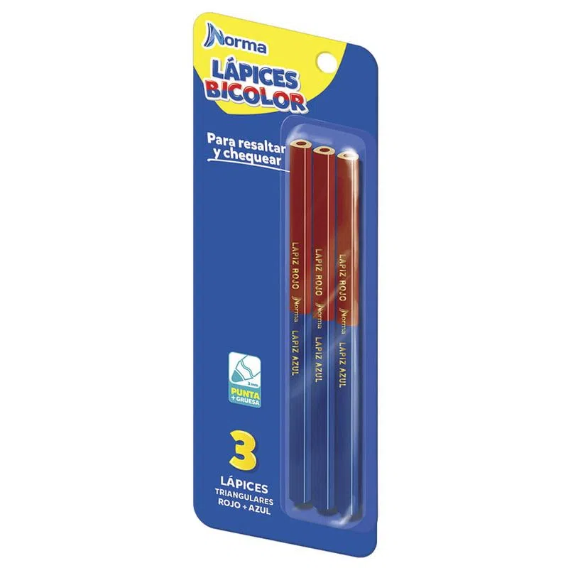 Lápiz Bicolor Triangular Blíster con 3 Piezas Norma